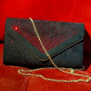 Envelope Purse Formal Faux Suede Clutch Rhinestone Evening Bag